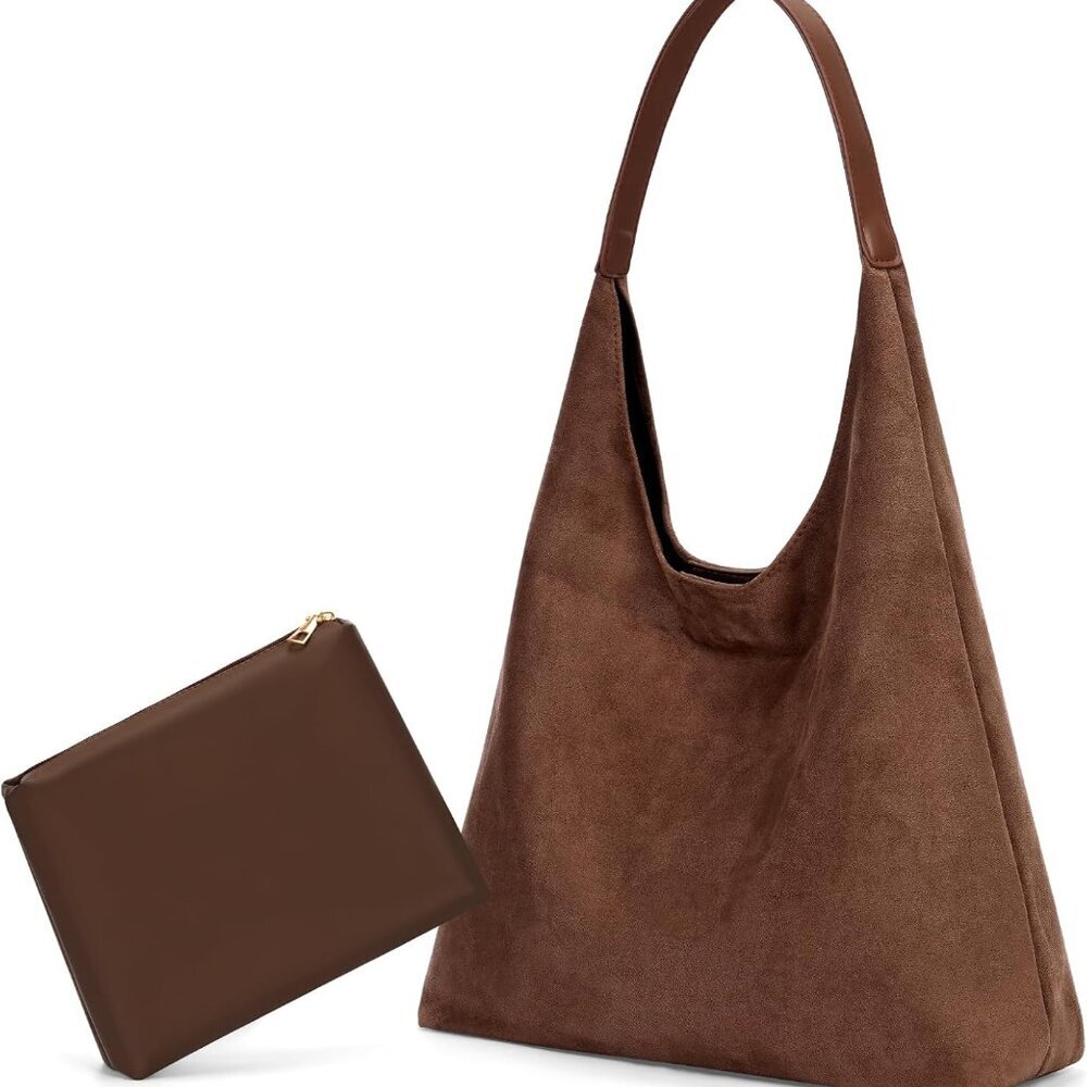 Leather Hobo Bags for Women Brown Purses Suede Purse Slouchy Tote Bag Suede Tote
